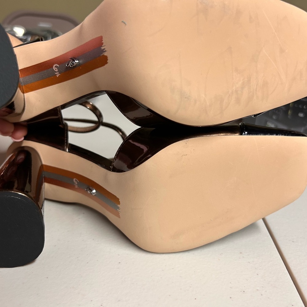 Sam Edelman Metallic Brown and Black Ankle Strap Heels - Picture 4 of 4